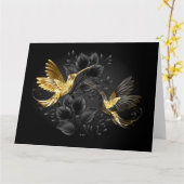 Carte Colibri noir et or (Fleur jaune)