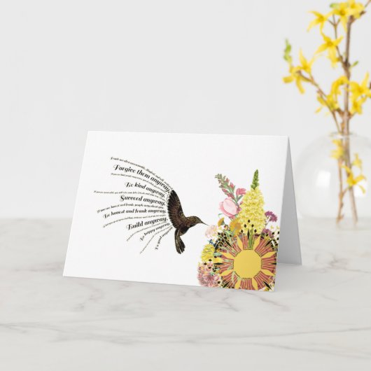 Carte Colibri, soleil et fleurs (Fleur jaune)