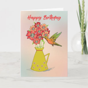Carte Colibri sur Fleur Anniversaire Plein de Merveilles