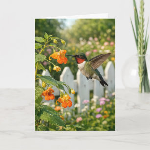 Carte Colibri sur fleur de ne-me-touchez-pas