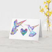 Carte Colibris et cœur de mariage à l'aquarelle (Fleur jaune)