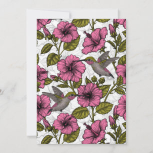 Carte Colibris et fleurs d'hibiscus rose