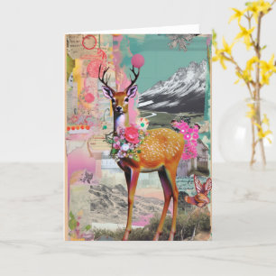Carte Collage de cerfs de médias mixtes toutes les occas