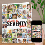 Carte Collage de photos de 70 ans à 70e anniversaire<br><div class="desc">Grande carte de 70ème anniversaire personnalisée avec vos propres photos et messages personnalisés. Sur le recto de la carte on peut lire "applaudissements à soixante-dix ans" dans la typographie moderne surdimensionnée et le script de brosse. Le modèle photo est configuré pour que vous puissiez télécharger 40 photos et vous pouvez...</div>