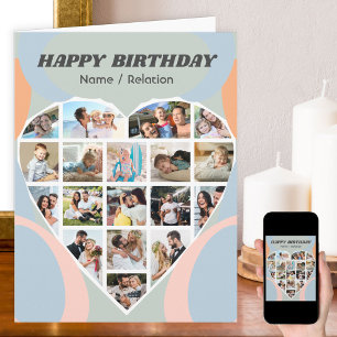 Carte Collage de photos de cœur personnalisé pour un ann