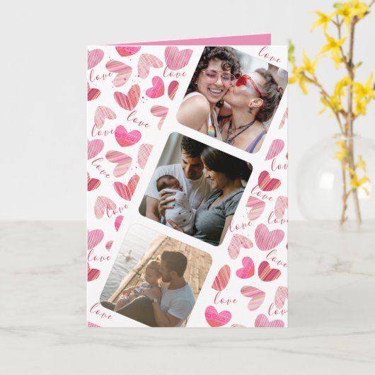 Carte Collage de photos de cœur rose mignon pour la Sain (Fleur jaune)