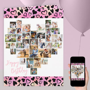 Carte Collage de photos de cœur Roses Anniversaire Tout