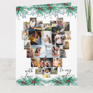 Carte Collage de photos de Noël Holly Mistletoe pour fem