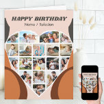 Carte Collage de photos du coeur Cool personnalisé Anniv<br><div class="desc">Dites Joyeux Anniversaire avec un collage de photos de coeur d'amour, carte d'anniversaire personnalisée avec des formes abstraites super et typographie rétro. Le modèle photo est configuré pour que vous puissiez ajouter vos images, en travaillant en ligne de haut en bas. Le collage photo contient 18 photos qui sont exposées...</div>