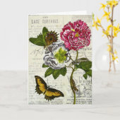 Carte Collage floral vintage, Anniversaire (Fleur jaune)
