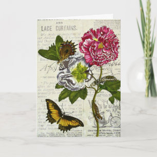 Carte Collage floral vintage, Anniversaire