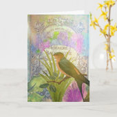 Carte Collage français vintage d'oiseau de joyeux (Fleur jaune)