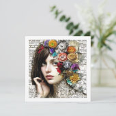 Carte Collage | Jolie fille avec des fleurs dans ses che (Debout devant)