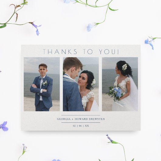 Carte Collage moderne 3 Photos Mariage Script minimalist