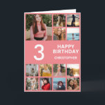 Carte Collage photo 3e anniversaire 13 Photos rose et bl<br><div class="desc">3e Joyeux Anniversaire Photo Collage 13 Photos Carte d'Anniversaire Rose et Blanc pour n'importe quel âge. 1er 13ème 15ème 16ème 18ème 20ème 21ème 30ème 40ème 50ème 60ème 70ème 80ème 90ème 100ème, tout âge. Pour plus de personnalisation, cliquez sur le bouton "Customiser" et utilisez notre outil de conception pour modifier ce...</div>