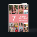 Carte Collage photo 7e anniversaire 13 Photos rose et bl<br><div class="desc">7e Joyeux Anniversaire Photo Collage 13 Photos Carte d'anniversaire rose et blanc pour n'importe quel âge. 1er 13ème 15ème 16ème 18ème 20ème 21ème 30ème 40ème 50ème 60ème 70ème 80ème 90ème 100ème, tout âge. Pour plus de personnalisation, cliquez sur le bouton "Customiser" et utilisez notre outil de conception pour modifier ce...</div>