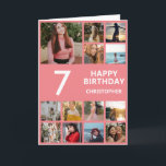 Carte Collage photo 7e anniversaire 13 Photos rose et bl<br><div class="desc">7e Joyeux Anniversaire Photo Collage 13 Photos Carte d'anniversaire rose et blanc pour n'importe quel âge. 1er 13ème 15ème 16ème 18ème 20ème 21ème 30ème 40ème 50ème 60ème 70ème 80ème 90ème 100ème, tout âge. Pour plus de personnalisation, cliquez sur le bouton "Customiser" et utilisez notre outil de conception pour modifier ce...</div>