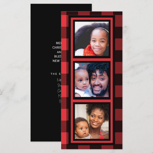 Carte Collage photo Buffalo Plaid Christmas (Devant / Derrière)