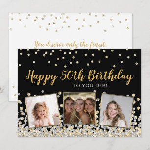 Carte Collage photo confettis or et argent 50 ans