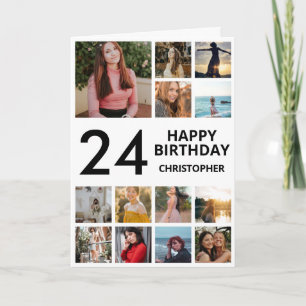 Carte Collage photo d'anniversaire 24 ans 13 photos Noir