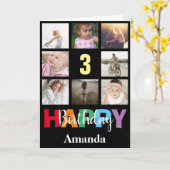 Carte Collage photo d'anniversaire moderne noir 3 ans (Fleur jaune)