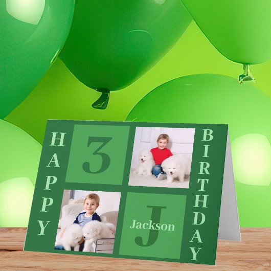 Carte Collage photo d'anniversaire vert Enfants personna