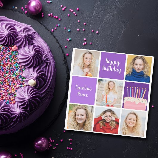 Carte Collage photo d'anniversaire violet personnalisé