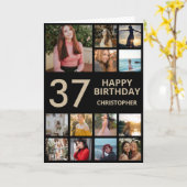Carte Collage photo de 37e anniversaire 13 Photos Black  (Fleur jaune)