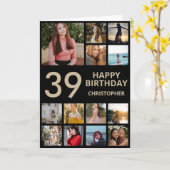 Carte Collage photo de 39e anniversaire 13 Photos Black (Fleur jaune)