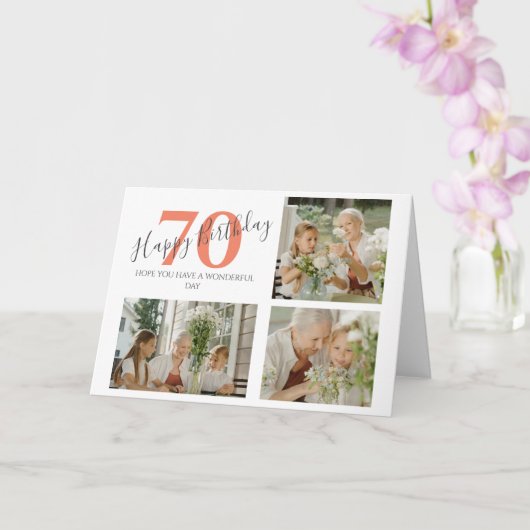 Carte Collage photo de 3 photos pour un anniversaire élé (Orchidée)