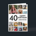 Carte Collage photo de 40e anniversaire 13 photos noir b<br><div class="desc">40th Happy Birthday Photo Collage 13 Photos Carte d'anniversaire noir et blanc pour n'importe quel âge. 1er 13ème 15ème 16ème 18ème 20ème 21ème 30ème 40ème 50ème 60ème 70ème 80ème 90ème 100ème, tout âge. Pour plus de personnalisation, cliquez sur le bouton "Customiser" et utilisez notre outil de conception pour modifier ce...</div>