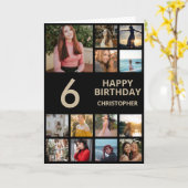 Carte Collage photo de 6e anniversaire 13 Photos Black & (Fleur jaune)