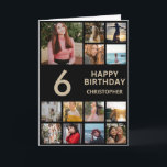 Carte Collage photo de 6e anniversaire 13 Photos Black &<br><div class="desc">6e Joyeux Anniversaire Photo Collage 13 Photos Carte d'Anniversaire Noir et Or pour n'importe quel âge. 1er 13ème 15ème 16ème 18ème 20ème 21ème 30ème 40ème 50ème 60ème 70ème 80ème 90ème 100ème, tout âge. Pour plus de personnalisation, cliquez sur le bouton "Customiser" et utilisez notre outil de conception pour modifier ce...</div>