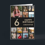 Carte Collage photo de 6e anniversaire 13 Photos Black &<br><div class="desc">6e Joyeux Anniversaire Photo Collage 13 Photos Carte d'Anniversaire Noir et Or pour n'importe quel âge. 1er 13ème 15ème 16ème 18ème 20ème 21ème 30ème 40ème 50ème 60ème 70ème 80ème 90ème 100ème, tout âge. Pour plus de personnalisation, cliquez sur le bouton "Customiser" et utilisez notre outil de conception pour modifier ce...</div>