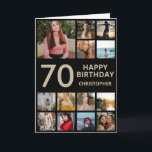 Carte Collage photo de 70e anniversaire 13 Photos Black<br><div class="desc">70e Joyeux Anniversaire Photo Collage 13 Photos Carte d'Anniversaire Noir et Or pour n'importe quel âge. 1er 13ème 15ème 16ème 18ème 20ème 21ème 30ème 40ème 50ème 60ème 70ème 80ème 90ème 100ème, tout âge. Pour plus de personnalisation, cliquez sur le bouton "Customiser" et utilisez notre outil de conception pour modifier ce...</div>