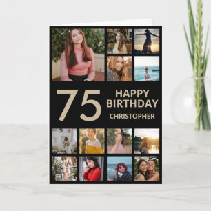 Carte Collage photo de 75e anniversaire 13 Photos Black 