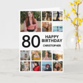 Carte Collage photo de 80e anniversaire 13 photos noir b (Fleur jaune)