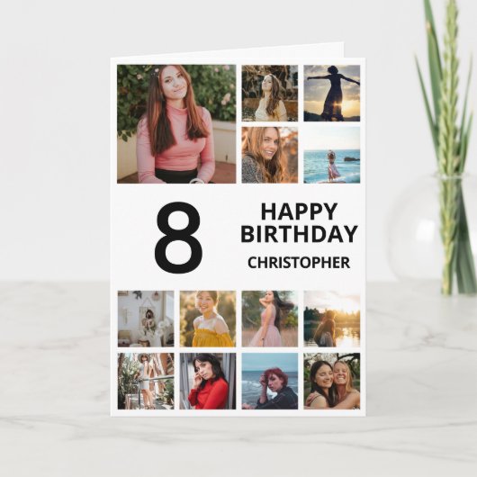 Carte Collage photo de 8e anniversaire 13 photos noir et (Devant)