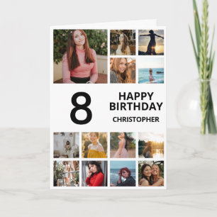 Carte Collage photo de 8e anniversaire 13 photos noir et