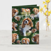Carte Collage photo de chien Cavalier Joyeux anniversair (Fleur jaune)