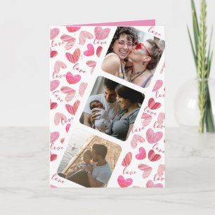 Carte Collage photo de cœur rose mignon pour la Saint-Va