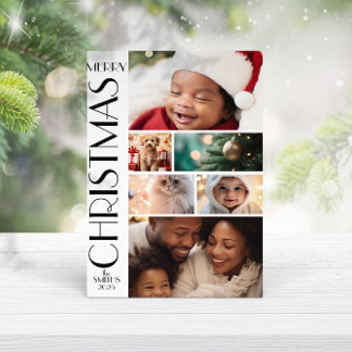 Carte Collage photo de famille moderne noir blanc minima