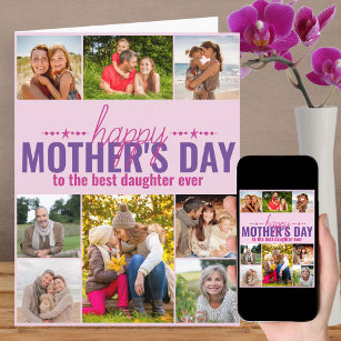Carte Collage photo de la 8e Fête des mères rose personn