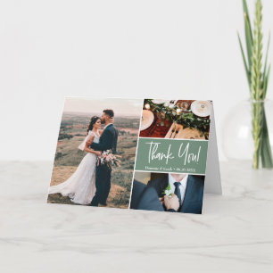 Carte Collage photo de mariage personnalisé vert sauge M