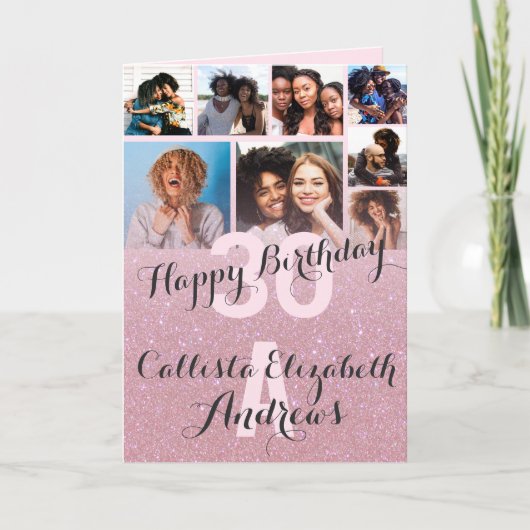 Carte Collage photo de Parties scintillant rose Joyeux a (Devant)