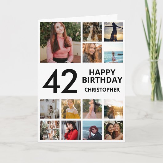 Carte Collage photo du 42e anniversaire 13 photos noir b (Devant)