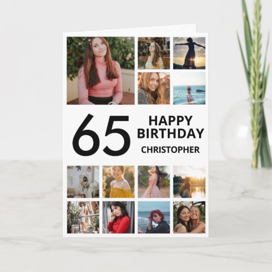 Carte Collage photo du 65e anniversaire 13 photos noir b (Devant)