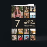 Carte Collage photo du 7e anniversaire 13 Photos Black &<br><div class="desc">7e Joyeux Anniversaire Photo Collage 13 Photos Carte d'Anniversaire Noir et Or pour n'importe quel âge. 1er 13ème 15ème 16ème 18ème 20ème 21ème 30ème 40ème 50ème 60ème 70ème 80ème 90ème 100ème, tout âge. Pour plus de personnalisation, cliquez sur le bouton "Customiser" et utilisez notre outil de conception pour modifier ce...</div>