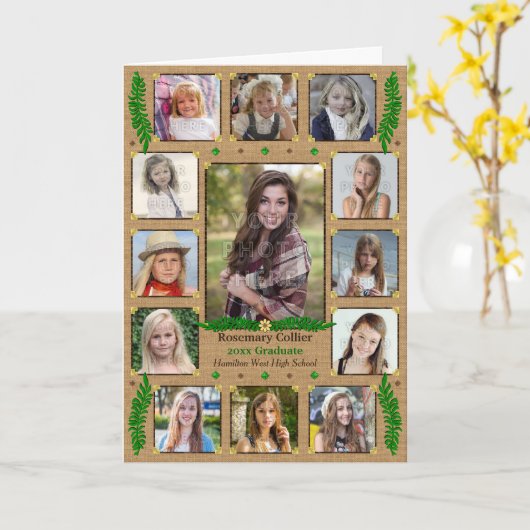 Carte Collage photo du lycée | Burlap Fern (Fleur jaune)