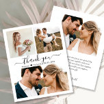 Carte Collage photo du script de Mariage budgétair<br><div class="desc">Budget, Moderne, Élégant Script 3 Photo Collage Mariage Merci personnalisé abordable carte mince à petit budget. Un élégant mariage vous remercie modèle avec 3 photo sur le devant et 1 photo sur le côté arrière. ***VEUILLEZ NOTER! *** LE DOCUMENT BUDGÉTAIRE/VOL EST EN PAPIER MINCE. *** METTRE À NIVEAU LE PAPIER...</div>